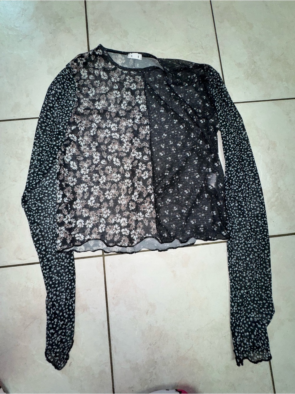 Garage Black Floral Mixed-Print Long Sleeve Top